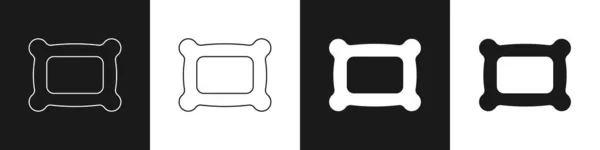 Set Rechteckiges Kissen-Symbol isoliert auf schwarzem und weißem Hintergrund. Kissenschild. Orthopädisches Kissen. Vektor — Stockvektor