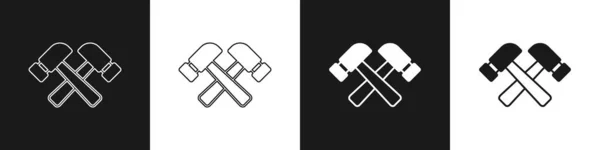 Set Icono de martillo cruzado aislado sobre fondo blanco y negro. Herramienta para reparación. Vector — Archivo Imágenes Vectoriales
