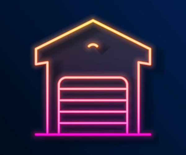 Glowing neon line Warehouse icon isolated on black background. Vector — Stock Vector