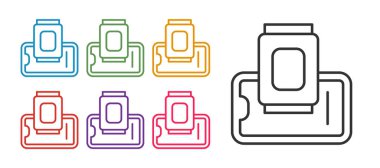 Gıda siparişini beyaz arkaplanda izole edilmiş gezici simgeye ayarla. Cep telefonuyla sipariş verin. Restoran yemek teslimatı konsepti. Simgeleri renklendirin. Vektör