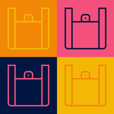 Pop Art Line Online sipariş ve fast food dağıtım ikonu renkli arka planda izole edildi. Vektör