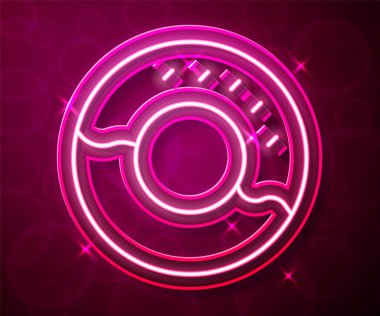 Kırmızı arka planda tatlı jöleli parlak neon çizgili donut. Vektör