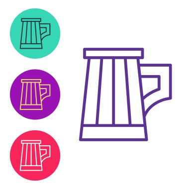 Beyaz arka planda ahşap bira bardağı simgesi belirle. Simgeleri renklendirin. Vektör