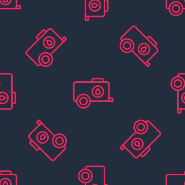 Kırmızı çizgi mobil su tankı - Bowser simgesi siyah arkaplanda izole edilmiş kusursuz desen. Su tankı su getiriyor. Vektör