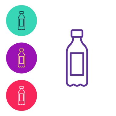 Beyaz arkaplanda izole edilmiş bir şişe su ikonu hattı oluştur. Soda su içme tabelası. Simgeleri renklendirin. Vektör