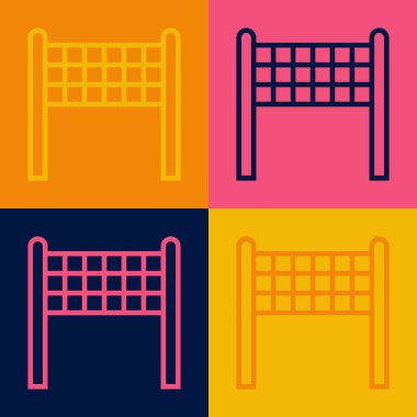 Pop sanat çizgisi voleybol ağı ikonu renk arkaplanında izole edildi. Vektör