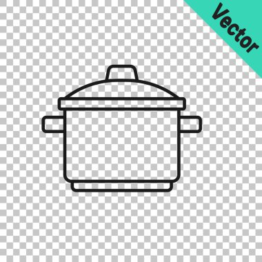 Şeffaf arkaplanda siyah çizgili tencere simgesi izole edildi. Haşlama ya da güveç besin sembolü. Vektör