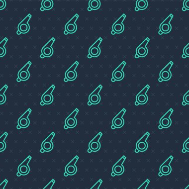 Yeşil çizgi Whistle simgesi mavi arkaplandaki kusursuz deseni izole etti. Hakem sembolü. Spor ve spor burcu. Vektör