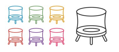 Beyaz arkaplanda izole edilmiş trambolin ikonunu ayarla. Simgeleri renklendirin. Vektör