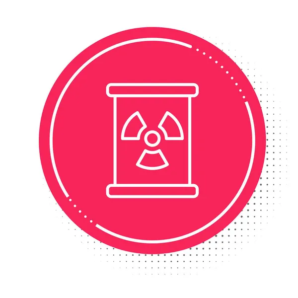 Witte lijn Radioactief afval in vat pictogram geïsoleerd op witte achtergrond. Giftig afvalvat. Radioactieve afvalstoffen, milieuvervuiling. Rode cirkel knop. Vector — Stockvector