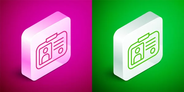 Isometrisk linje Taxi körkort ikon isolerad på rosa och grön bakgrund. Silverfyrkantig knapp. Vektor — Stock vektor