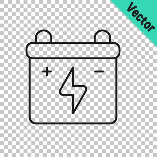 Schwarze Linie Autobatterie Symbol isoliert auf transparentem Hintergrund. Akkubatterie Energie und Akkubatterie Strom. Vektor — Stockvektor