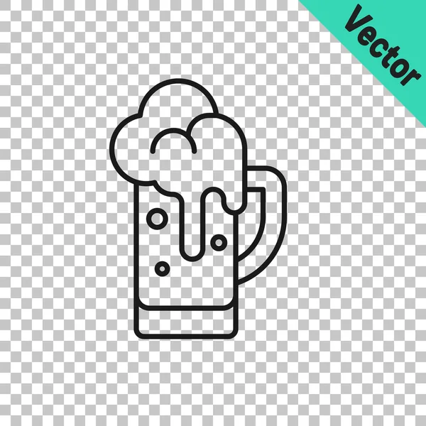 Svart linje Glas av öl ikon isolerad på transparent bakgrund. Vektor — Stock vektor