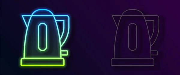 Világító neon vonal Elektromos vízforraló ikon elszigetelt fekete háttérrel. Teáskanna ikon. Vektor — Stock Vector