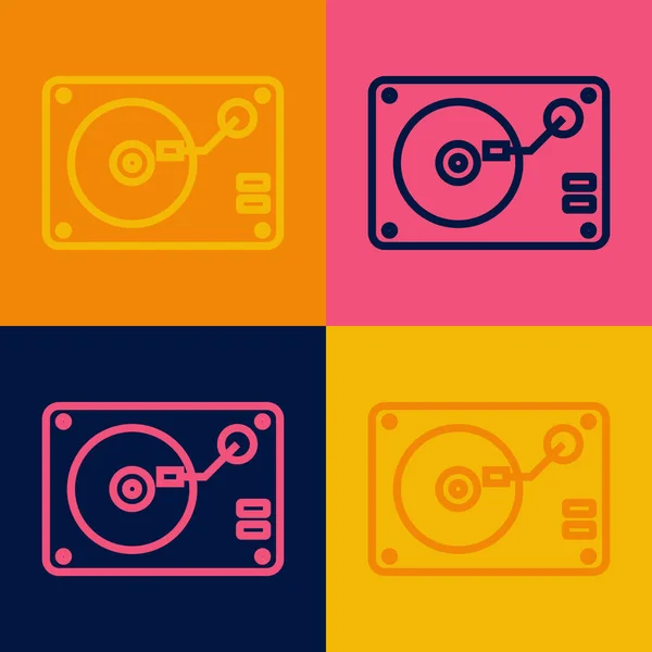 Pop art line Reproductor de vinilo con un icono de disco de vinilo aislado en el fondo de color. Vector — Vector de stock