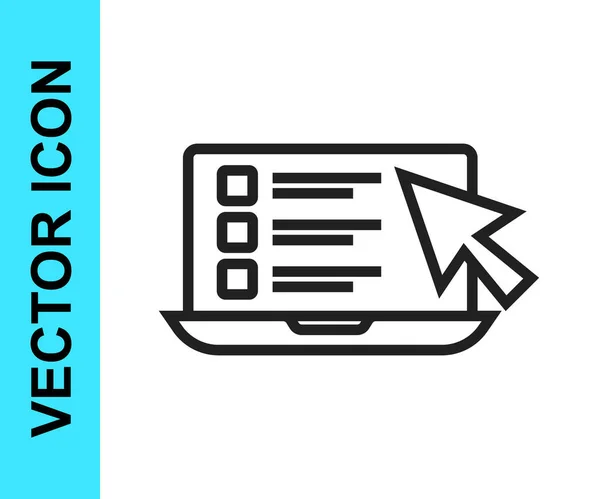 Línea negra Examen en línea, prueba, encuesta o lista de verificación icono aislado sobre fondo blanco. Lista de exámenes. Concepto de educación electrónica. Vector — Vector de stock