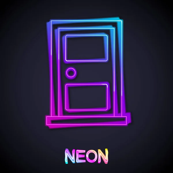 Brillante línea de neón Icono de puerta cerrada aislado sobre fondo negro. Vector — Vector de stock