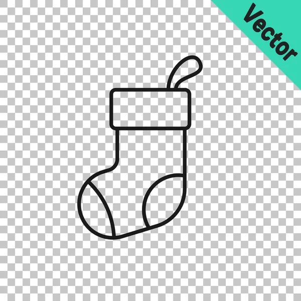 Black line Christmas stocking icon isolated on transparent background. Merry Christmas and Happy New Year. Vector — Stock Vector