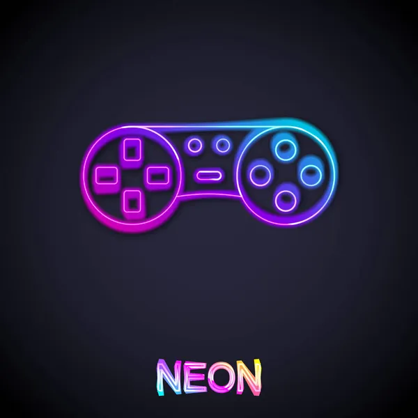 Glowing neon line Game controller or joystick for game console icon isolated on black background. Vector — Stock Vector