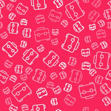 Beyaz çizgi Araç Kutusu simgesi kırmızı arkaplanda iz bırakmadı. Alet kutusu tabelası. Vektör