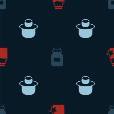 Kavanoz dolusu bal ve koruyucu şapkalı Arıcı 'yı kusursuz desenlere ayarlayın. Vektör