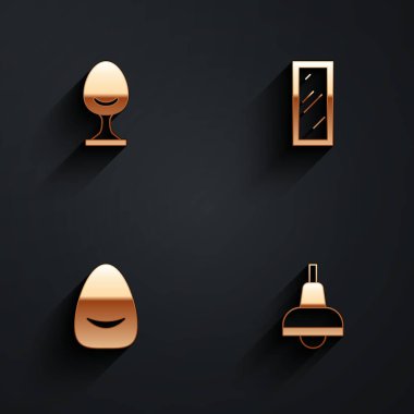 Koltuğu ayarla, büyük boy ayna, Pouf ve Lamba uzun gölgeli ikon. Vektör