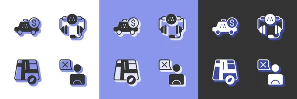 Definir motorista de táxi, dispositivo Taximeter, Localização carro de táxi e chamar ícone de serviço de telefone. Vetor — Vetor de Stock