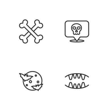 Vampir dişleri, ay ve yıldızlar, çapraz kemikler ve Kurukafa ikonu. Vektör