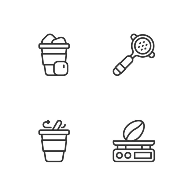 Réglage Balance à café électronique, tasse à café à emporter, icône Iced et porte-filtre. Vecteur — Image vectorielle