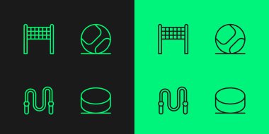 Hokey diski, zıplama ipi, voleybol ağı ve beysbol ikonu. Vektör