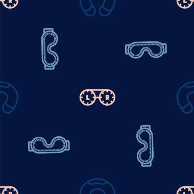 Çizgi seyahat boyun yastığı, göz maskesi ve kontakt lens kabını kusursuz desenlere ayarlayın. Vektör