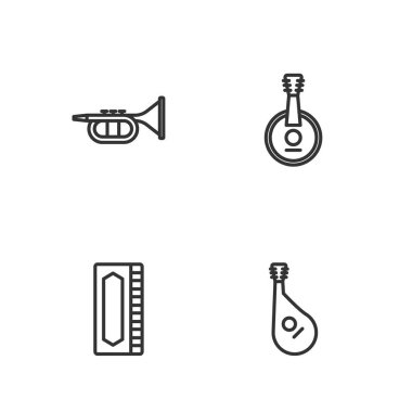 Bandura Mızıka Trompeti ve Banjo ikonu. Vektör.