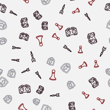 Dart okunu, satranç saatini, satrancı ve piyonu kusursuz desene ayarla. Vektör