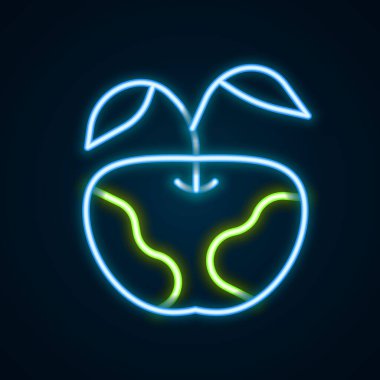 Parlayan neon çizgisi Apple simgesi siyah arkaplanda izole edildi. Fazla kilolu. Sağlıklı diyet menüsü. Fitness diyeti elması. Renkli taslak konsepti. Vektör