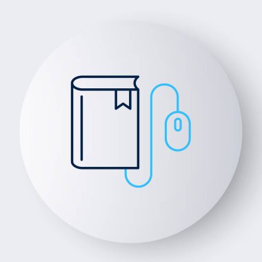 Beyaz arkaplanda fare simgesi olan Satır Elektronik kitabı. Çevrimiçi eğitim kavramı. E-kitap rozet ikonu. Renkli taslak konsepti. Vektör