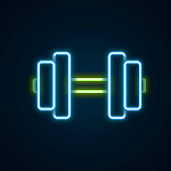 Glowing neon line Dumbbell icon isolated on black background. Muscle lifting, fitness barbell, sports equipment. Colorful outline concept. Vector — Stock Vector