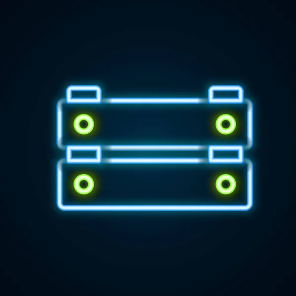 Leuchtende Leuchtschrift Holzkästchen-Symbol isoliert auf schwarzem Hintergrund. Lebensmittelkorb, Lagerkiste. Leere Holzbehälter für Gemüse, Produkte. Buntes Rahmenkonzept. Vektor — Stockvektor