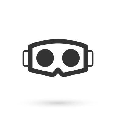 Beyaz arka planda izole edilmiş gri sanal gerçeklik gözlüğü simgesi. Stereoskopik 3D VR maskesi. Optik baş monte edildi. Vektör