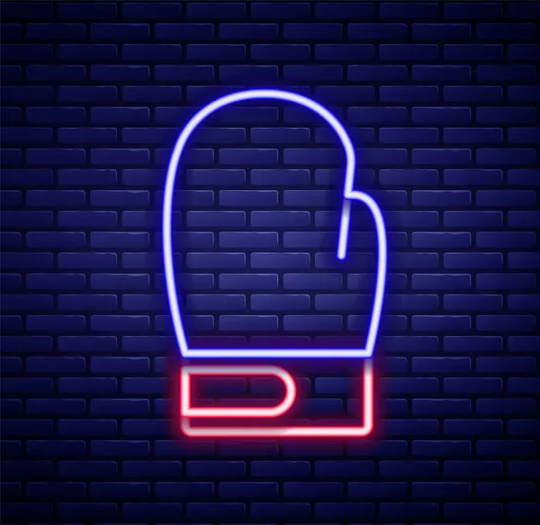 Leuchtende Neon-Linie Boxhandschuh-Symbol isoliert auf Backsteinwand Hintergrund. Buntes Rahmenkonzept. Vektor — Stockvektor