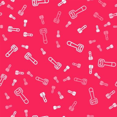 Beyaz çizgi şişe açacağı simgesi kırmızı arkaplanda izole edilmiş. Vektör