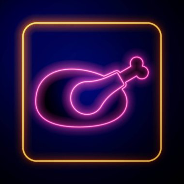 Parlayan neon rengi hindi ya da siyah arka planda izole edilmiş tavuk ikonu. Vektör