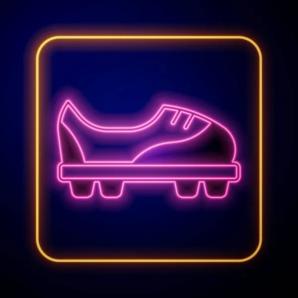 Светящийся неоновый значок футбольной обуви изолирован на черном фоне. Футбольные ботинки. Спортивная защита ног. Вектор — стоковый вектор