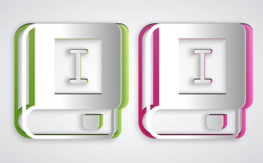 Kağıt kesiği Kitap simgesi gri arkaplanda izole edildi. İlk cilt. Kağıt sanatı tarzı. Vektör