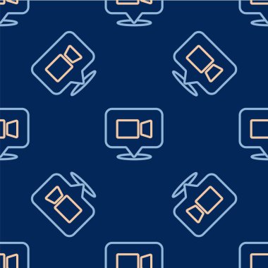 Hat Görüntülü Sohbet Konferansı simgesi mavi arkaplanda izole edilmiş. Çevrimiçi iş görüşmesi formu. Uzak proje yönetimi. Vektör