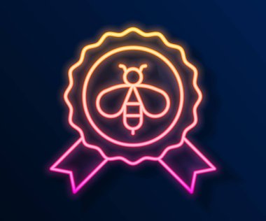 Parlayan neon hattı. Siyah arının en iyi simgesi. Tatlı doğal yemek. Bal arısı ya da kanat sembollü apis. Uçan böcek. Vektör