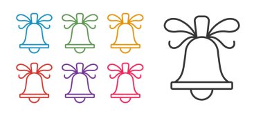 Beyaz arka planda Mutlu Noeller zil ikonu izole edildi. Alarm sembolü, servis zili, el zili işareti, uyarı. Simgeleri renklendirin. Vektör