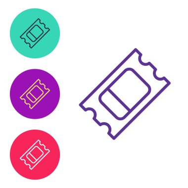 Sirk bileti simgesi beyaz arkaplanda izole edildi. Eğlence parkı. Simgeleri renklendirin. Vektör