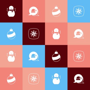 Pop sanatları, Noel Kardan Adam, Noel Baba şapkası, top ve Kar Tanesi ikonu. Vektör