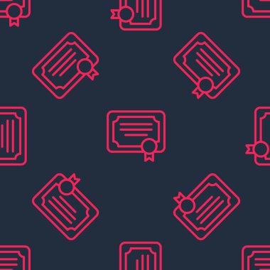 Kırmızı çizgi sertifika şablonu simgesi siyah arkaplanda izole edilmiş pürüzsüz desen. Başarı, ödül, diploma, burs, diploma kavramları. Vektör