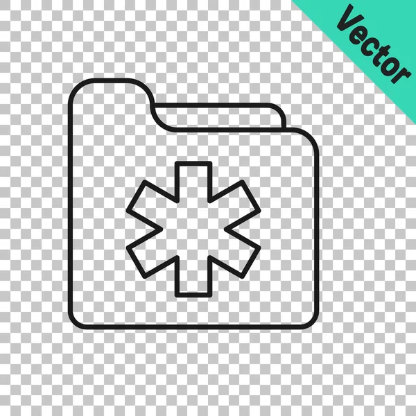 Black line Medical health record folder for healthcare icon isolated on transparent background. Patient file icon. Medical history symbol. Vector — Stock Vector